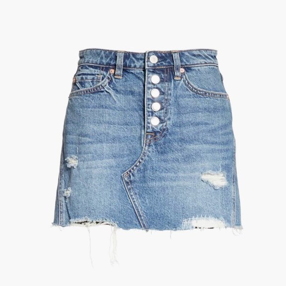Free People NWT “Breezy” Button Front Denim Mini Skirt - Picture 9 of 10